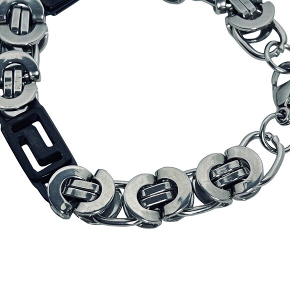 Vintage Chunky Stainless Steel Woman's Byzantine Box Link Bracelet 8” (5919) - Picture 6 of 7